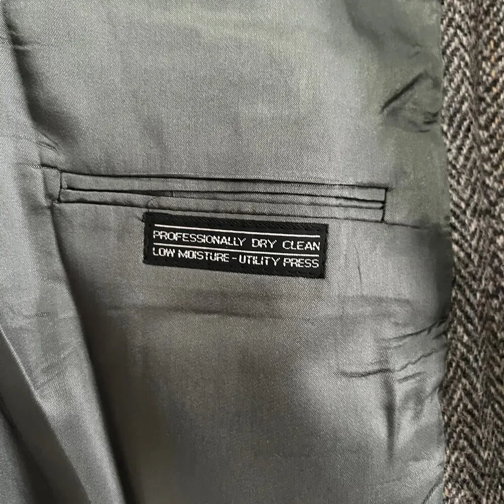 Stafford Harris Tweed Vintage Gray Herringbone 2 Button Sport Coat Blazer 48